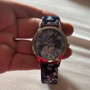 Isaac Mizrahi Live Blue Floral Watch with Silver Details